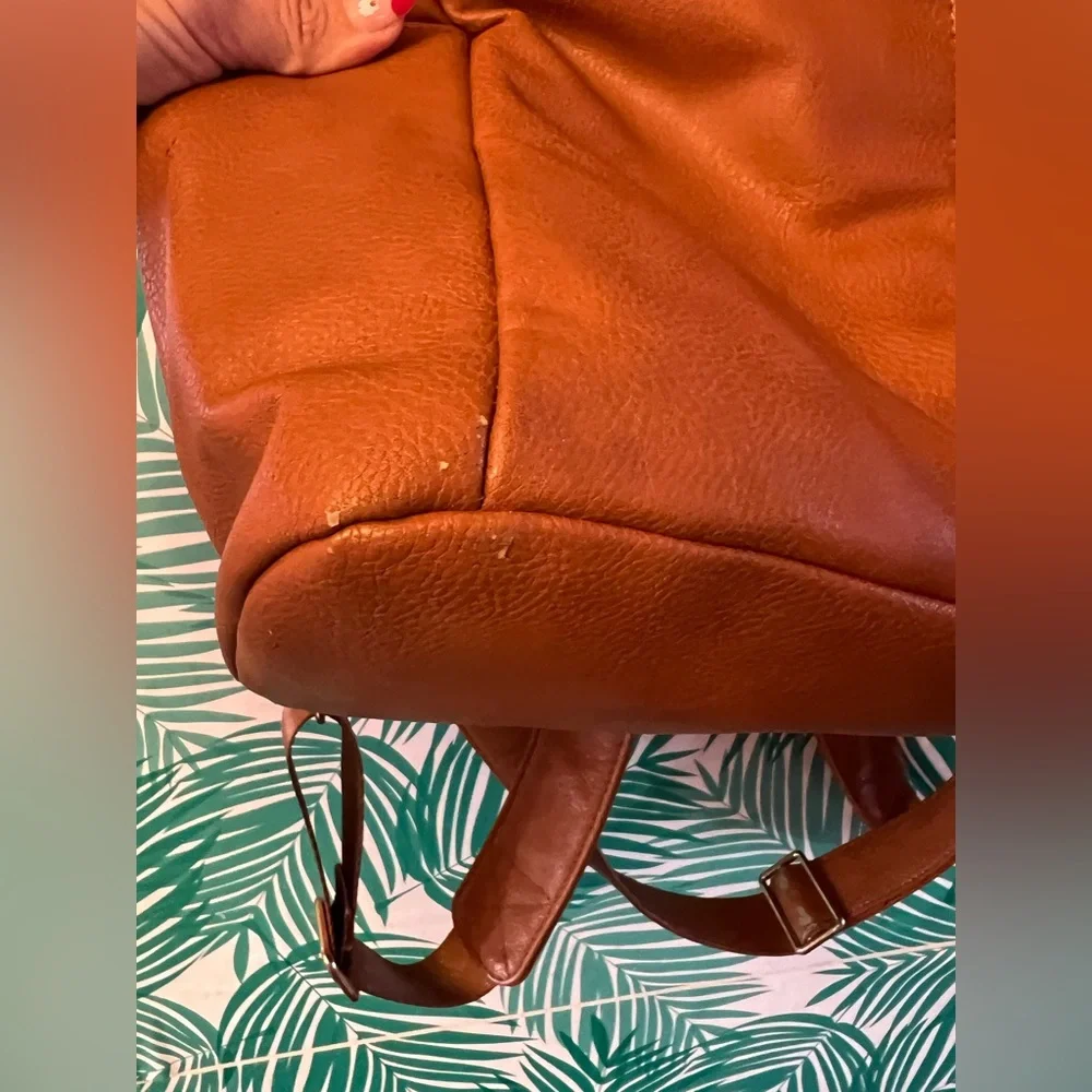 Mominside brown vegan leather convertible diaper bag backpack multiple pockets